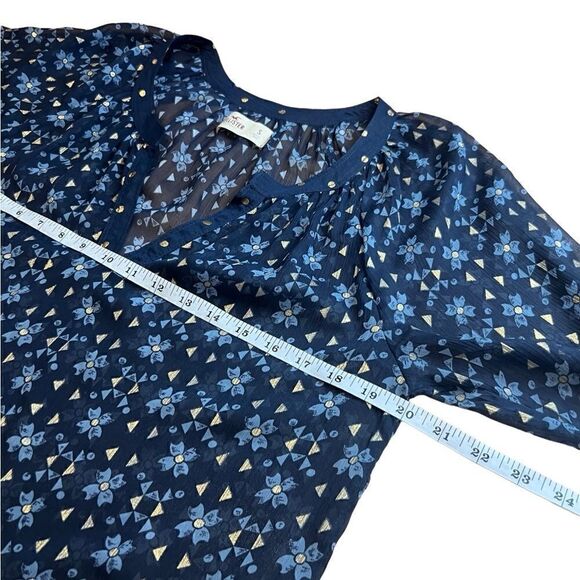 Hollister Boho Peasant Blouse Chiffon 3/4 Sleeve blue Size Small - Picture 12 of 16